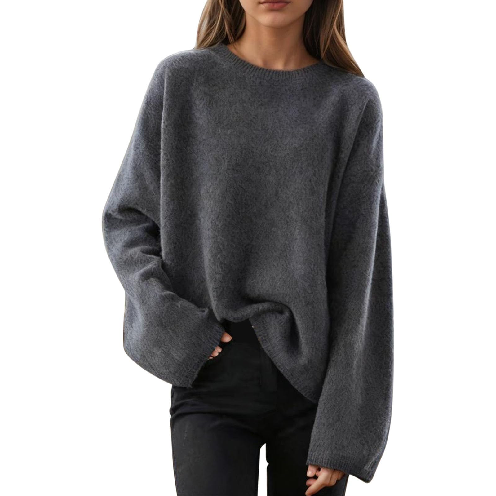 Long Sleeve Shirts for Women Fall Winter Boat Neck Sweater Loose Fit Plain Tops Blouses Shirts Women 2025
