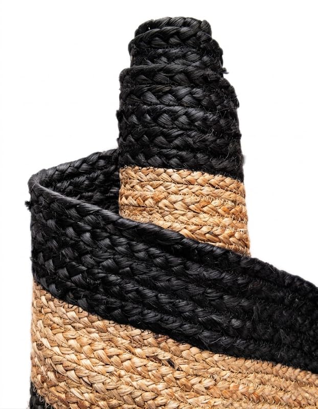 Tapis ovale en jute naturelle, fait à la main, noir/beige, 0,8 x 1,2 m
