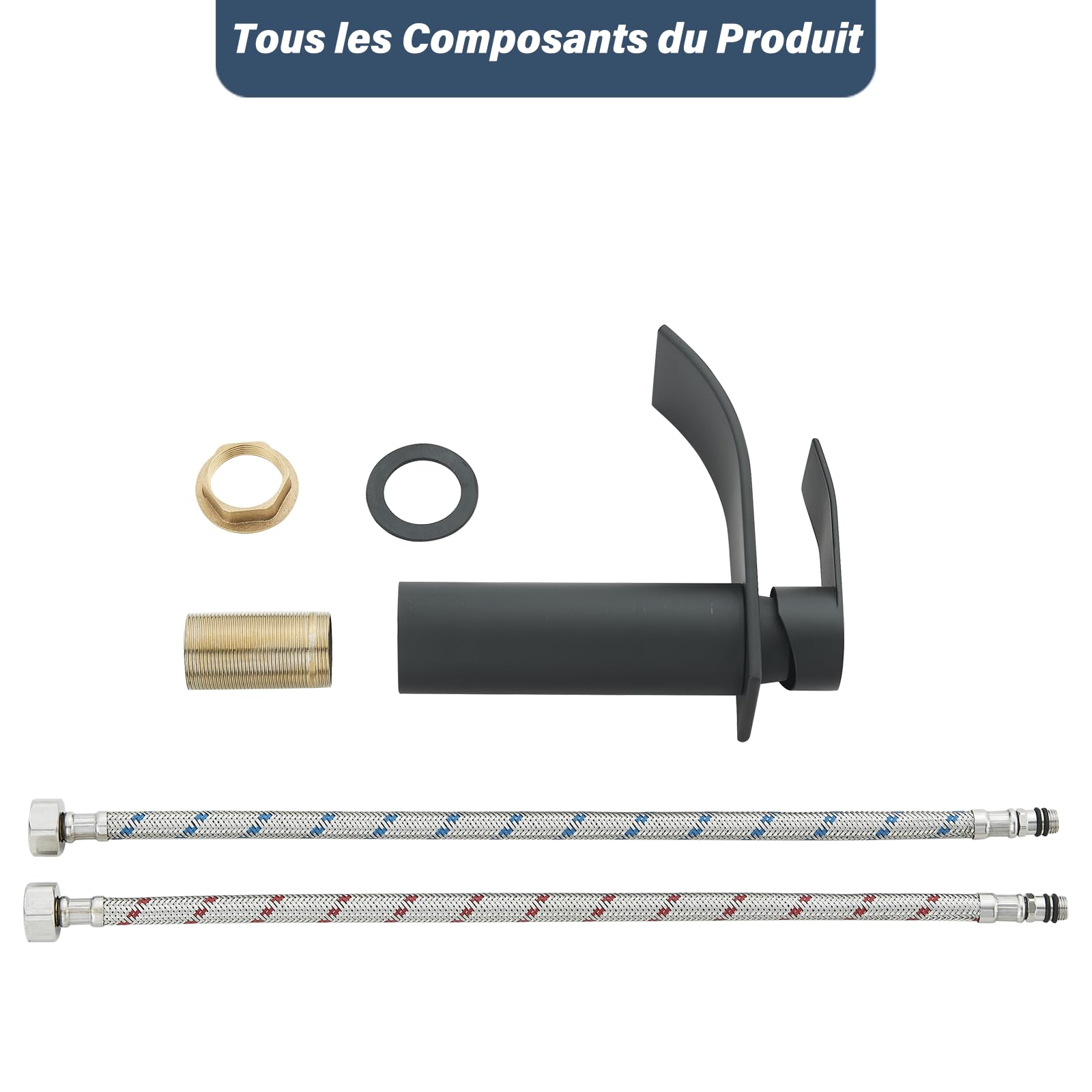 Robinet Salle de Bain Noir,Mitigeur Lavabo Cascade en Acier Inoxydable,Mitigeur Monocommande pour Eau Chaude et Froide dans la Salle de Bain