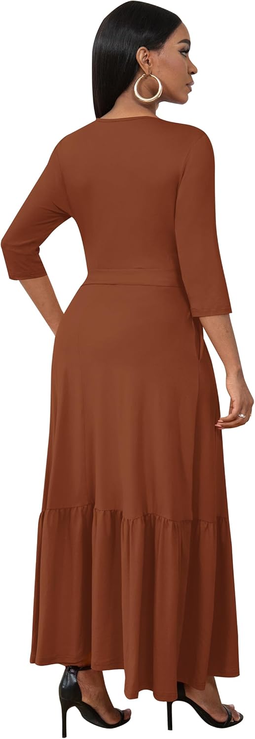 FANDEE Womens Dresses Summer Long Maxi Dress Wedding Guest Dresses Boho Summer Cocktail Dress for Women Evening Party Brick Red - Image 5