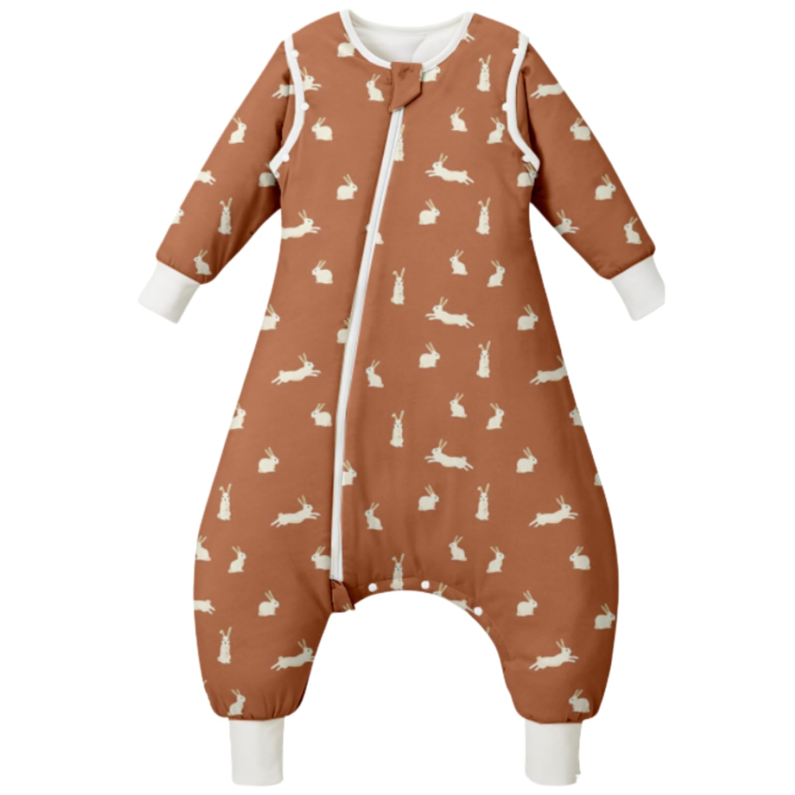 Nivolltha 100% Cotton Removable Long Sleeves 2.5 TOG Baby Sleeping Bag with Feet, Winter Toddler Sleep Sack with Legs, Bunny, Size S
