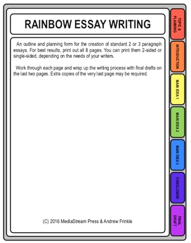 rainbow essay writing graphic organizer and writing planning tool digital educational resources