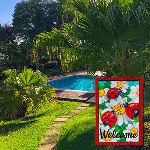 Pambo Welcome Summer Garden Flag, Ladybug Flower 12X18 Inch Decorated Garden Flag - Perfect For Your Outdoor Hanging Decorations #TOP6
