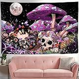 Lviliss Trippy Mushroom Tapestry Hippie Skull Tapestry Snail Butterfly Tapestry Wall Hanging Moon Ph