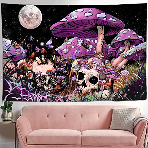 Lviliss Trippy Mushroom Tapestry Hippie Skull Tapestry Snail Butterfly Tapestry Wall Hanging Moon Phase Fantasy Plants Wall Tapestry For Bedroom Aesthetic Wall Art 40"X60"（Purple） #TOP8