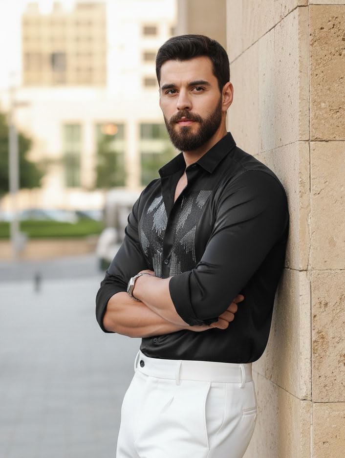 Image of IndoPrimo Men's Satin Shirt for Party, Formal and Casual Wear - Stylish and Trendy Designer Full Sleeve Shirt for Men