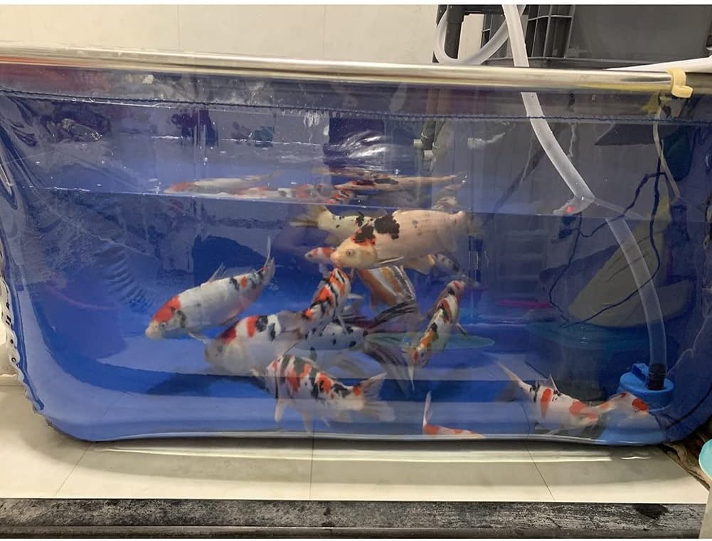 PVC Canvas Outdoor Fish Pond Storage Tank with Steel Frame for Fish Ponds, Water Garden & Pond Liners & Seals Viewing Panel and Drain Valve, Water Tank for Farmed Koi, Goldfish