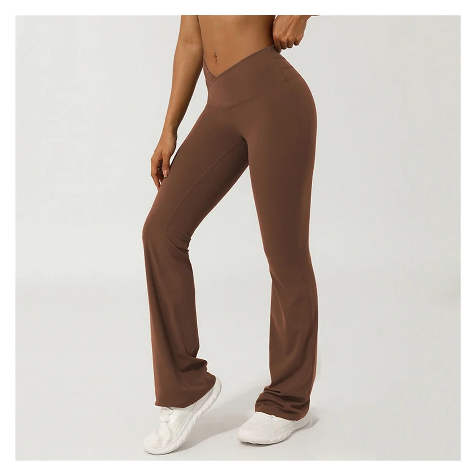 Leggings Acampanados Cruzados con Cintura en V for Mujer, Pantalones de Yoga Pierna Ancha, Leggings Deportivos Nailon elásticos for Entrenamiento para Yoga Fitness