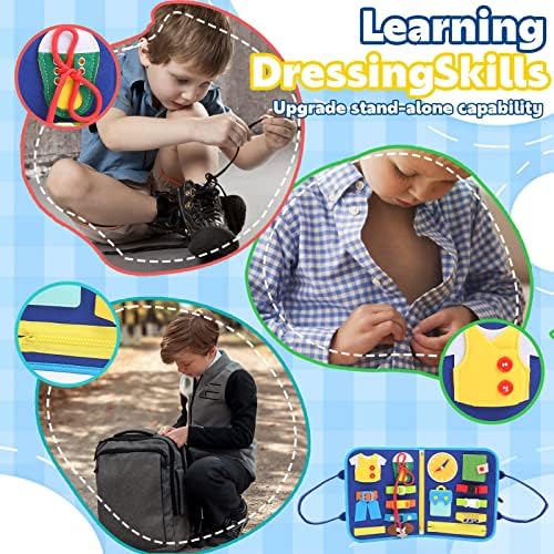 Busy Board Montessori Toys 8 Pages Sensory Board Preschool Toddler Educational Activity Travel Toys Sensory Toys for Toddlers Learn Fine Motor Basic Life Skills for 1 2 3 4 Year Old Boys and Girls 4 61XW7vsQhwL. AC
