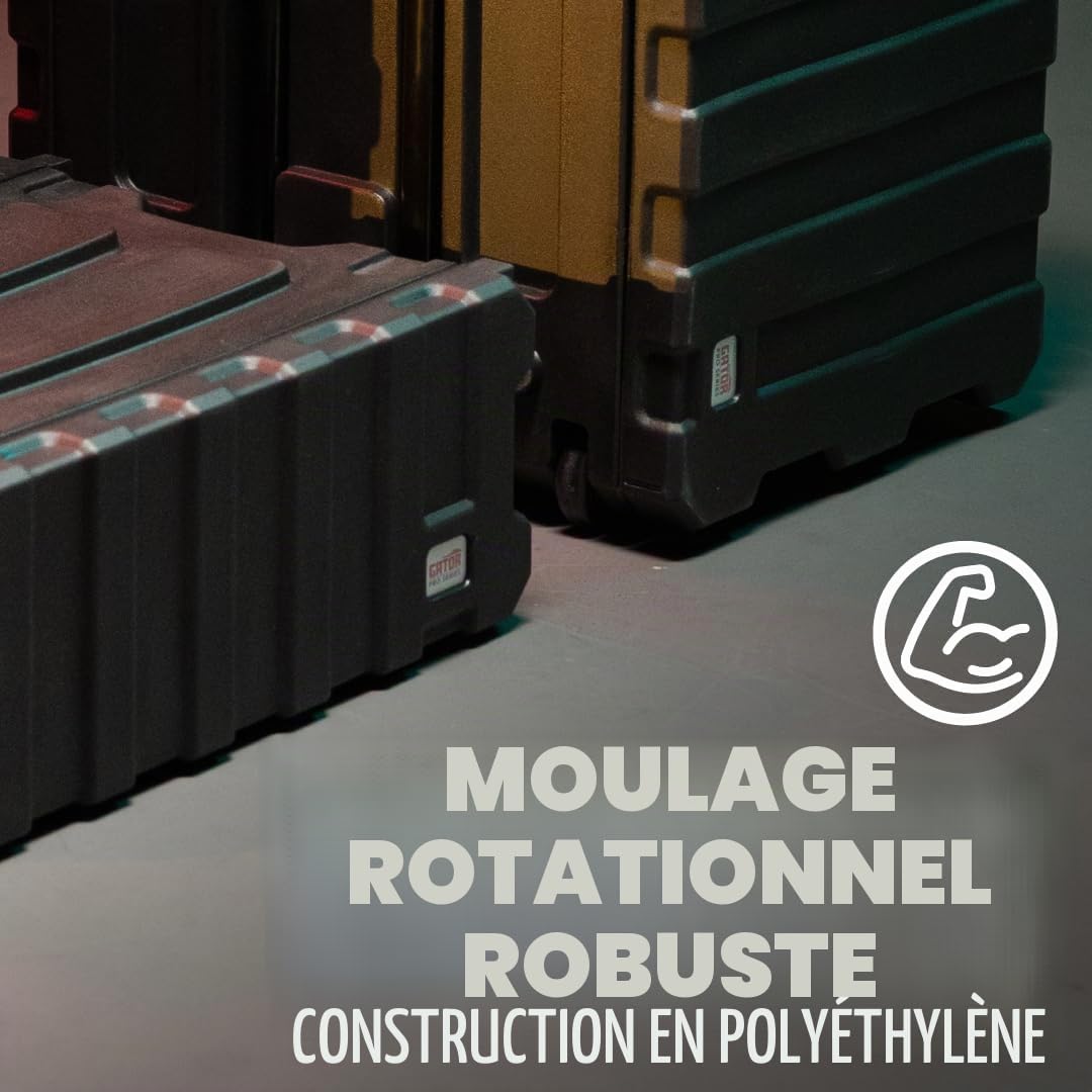 Gator Cases Série Pro Valise à roulettes 4U rotomoulée avec profondeur 19", poignée de remorquage et roues encastrées (G-PROR-4U-19)