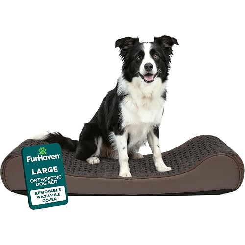 Furhaven Orthopedic Dog Bed for Large/Medium Dogs w/ Removable Washable Cover, For Dogs Up to 38 lbs - Ultra Plush Faux Fur & Suede Luxe Lounger Contour Mattress - Chocolate, Large