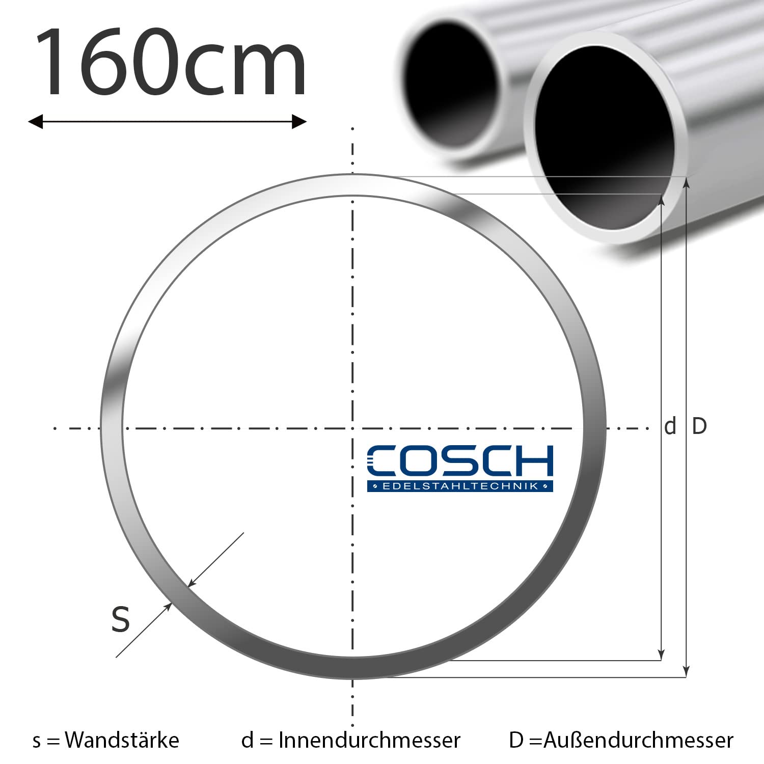 Edelstahl Rundrohr V2A geschliffen 25,0 x 2,0 mm 160 cm