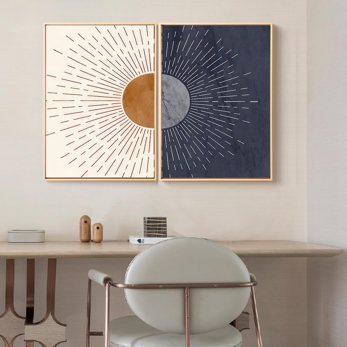 KXHHYB Lot de 2 affiches abstraites avec soleil, lignes géométriques modernes, pour salon, chambre à coucher, sans cadre (A,50 x 70 cm x 2)