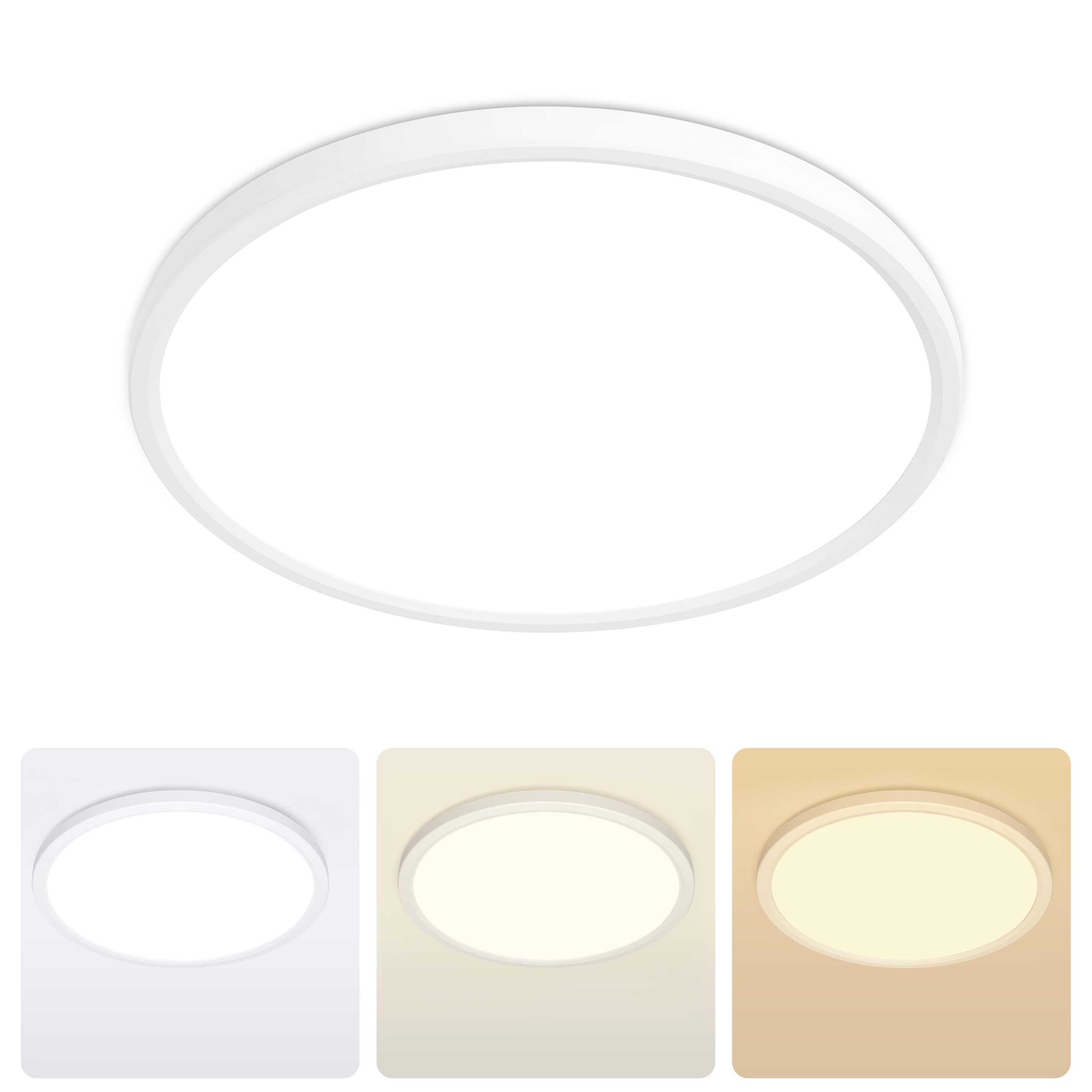 MOONSEA 24W LED Deckenleuchte Flach, 3 Farben 3000K/4000K/6500K Deckenlampe, Ultra Dünn Deckenleuchte Rund für Badezimmer Schlafzimmer Flur Küche Balkon, Ø30cm, Weiß