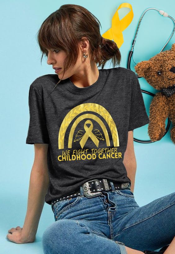 Childhood Cancer Awareness Shirts Women Gold Ribbons Tshirts Childhood Cancer Crewneck Short Sleeve Top3