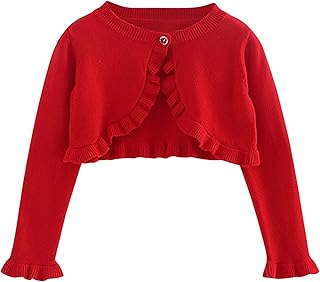 De feuilles Toddler Baby Girls Cardigan Long Sleeve Ruffle Knitted Bolero Shrug Cape Jacket Solid Color Knitwear