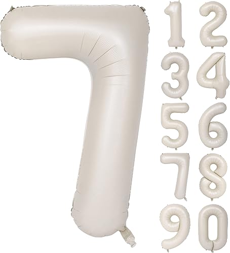 Globos de número blanco crema de 40 pulgadas, globos de papel de aluminio de helio, globos de Mylar para fiesta de cumpleaños, decoración digital 7