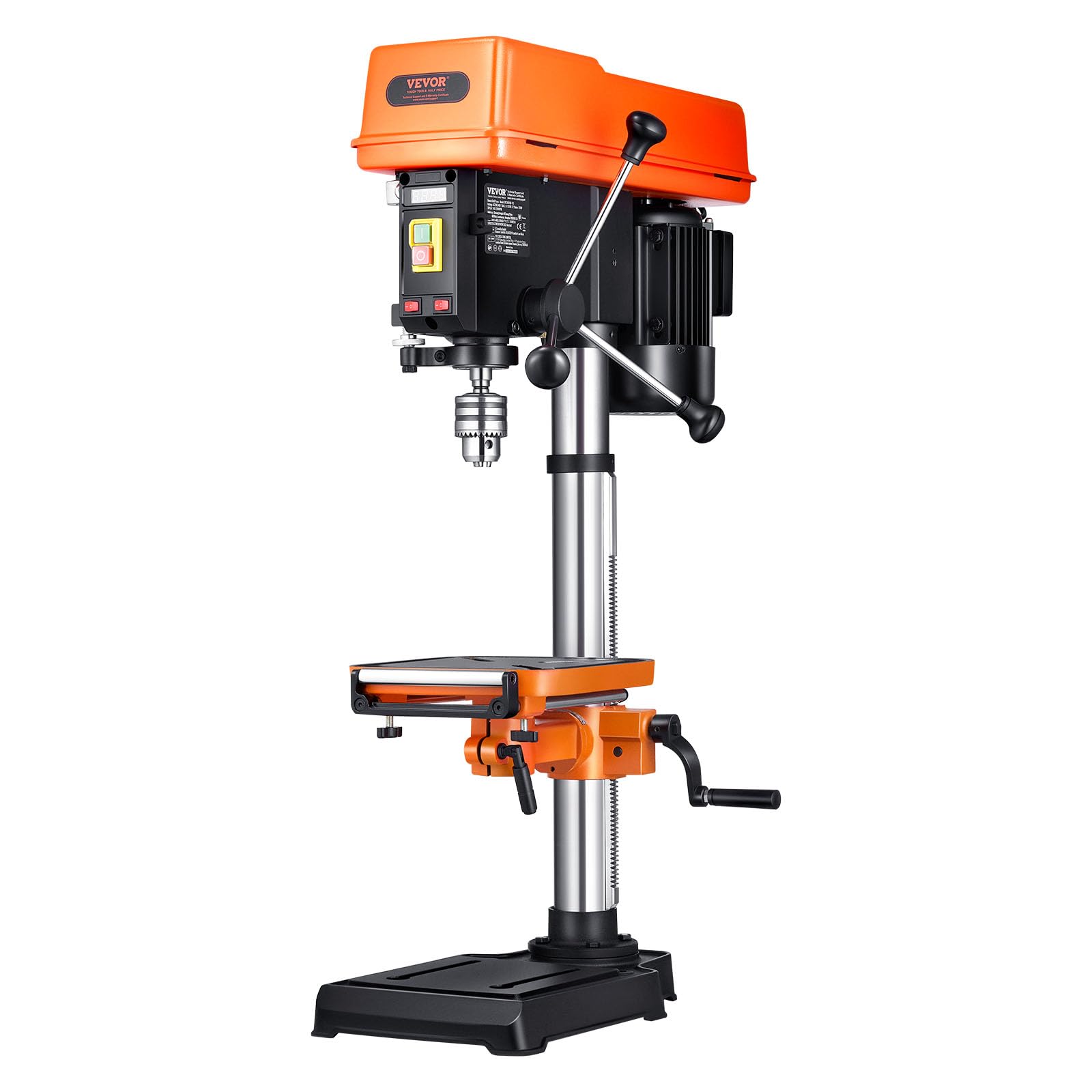 VEVOR 304,8 mm Tischbohrmaschine, 750 W, Säulenbohrmaschine mit 340–2200 U/min variabler Drehzahl, mit 0–45° neigbarem Arbeitstisch, LED, Röntgenpositionierung, für Holz & Metall
