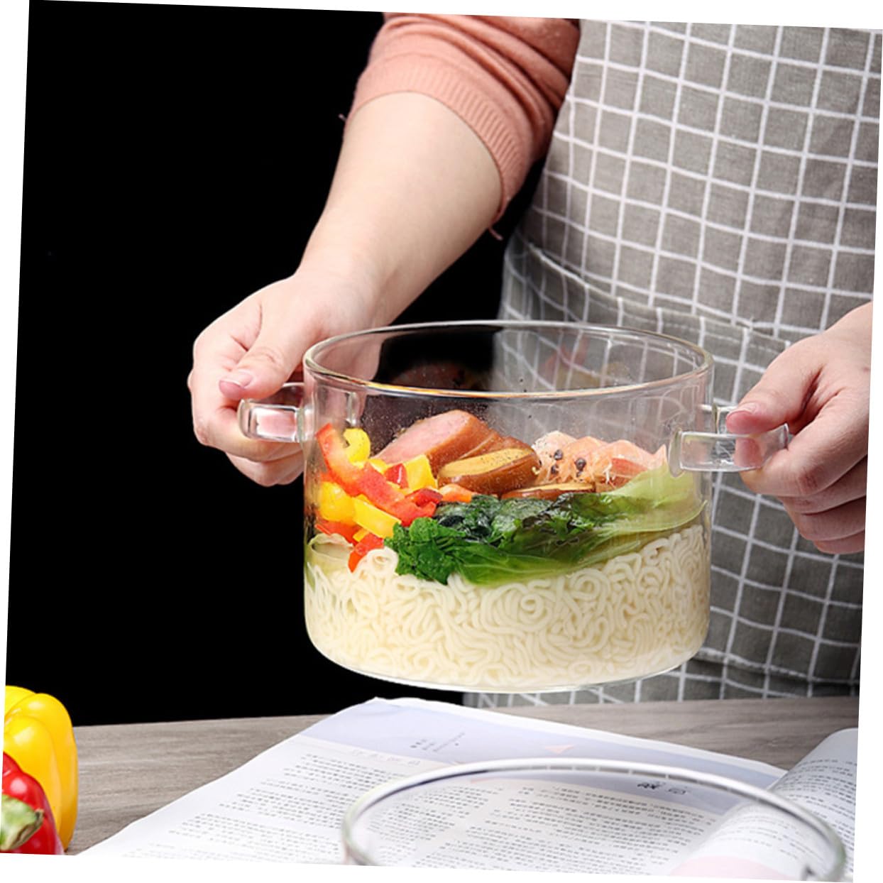 Transparentes Hitzebeständiges Glas fruchtschüssel mit Deckel Mikrowellengeeignet für Salat Suppe Nudeln Schnelles Entlüften Gesundes Kochen Vielseitig Einsetzbar