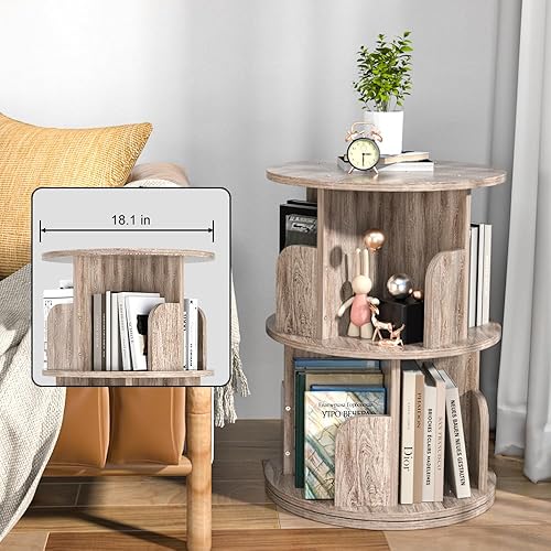 Miniatura 7 de Nidouillet Estantería giratoria pequeña, estantería giratoria de 2 niveles con pantalla de 360, estantería redonda de esquina giratoria estrecha,