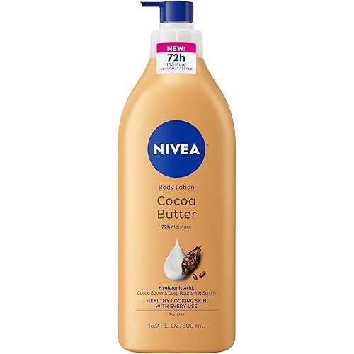 NIVEA Cocoa Butter Body Lotion for Dry Skin with Hyaluronic Acid, Cocoa Butter and Deep Nourishing Serum, 72-Hour Body Moisturizer, 16.9 Fl Oz Pump Bottle