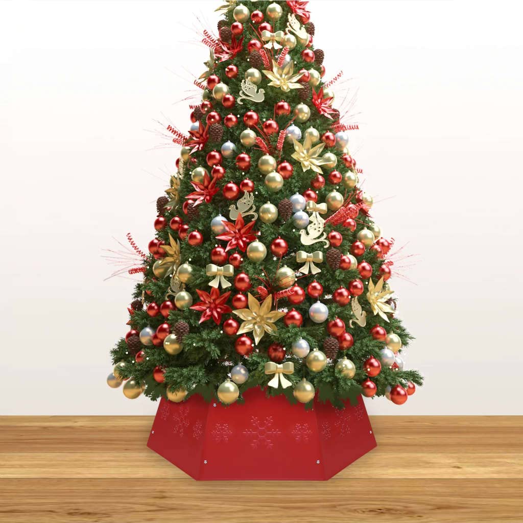 Jupe de sapin de Noël rouge en métal Ø 68 x 25 cm - Couverture de sapin de Noël ronde - Décoration de sapin de Noël - Tapis de protection de sol pour salon - Tapis de sapin de Noël festif