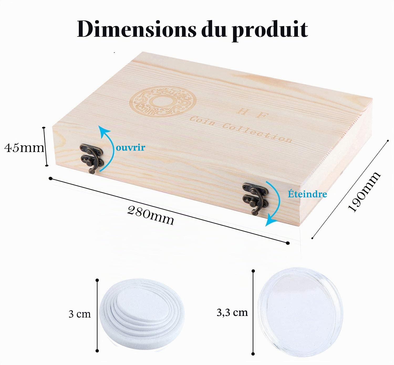 Kyrio Lot de 100 porte-pièces en bois avec capsules rondes pour pièces de monnaie - 18 mm/21 mm/25 mm/27 mm/30 mm