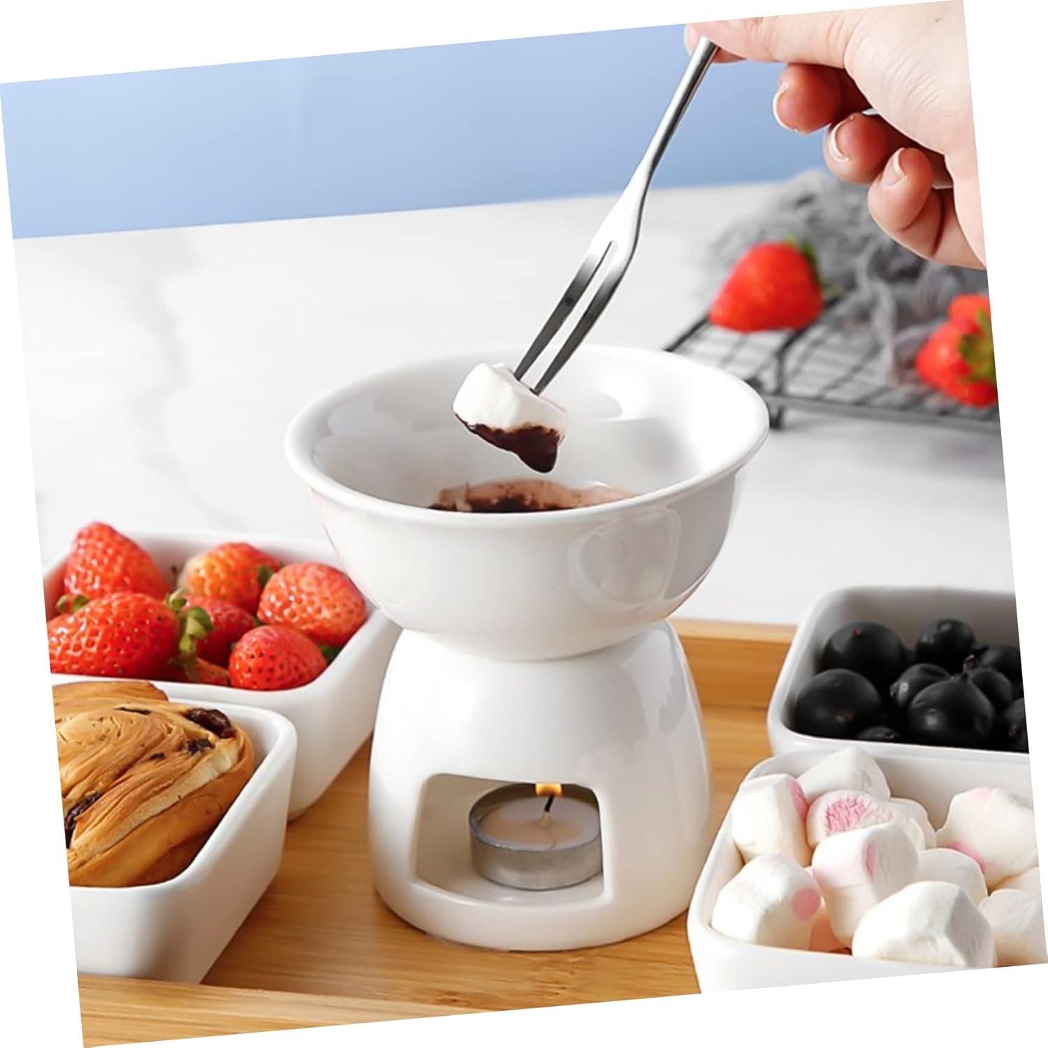 Cabilock Melting Pot for Chocolate Candy Ceramic Cheese Fondue Cooking Tool for Kitchen Dinner Party