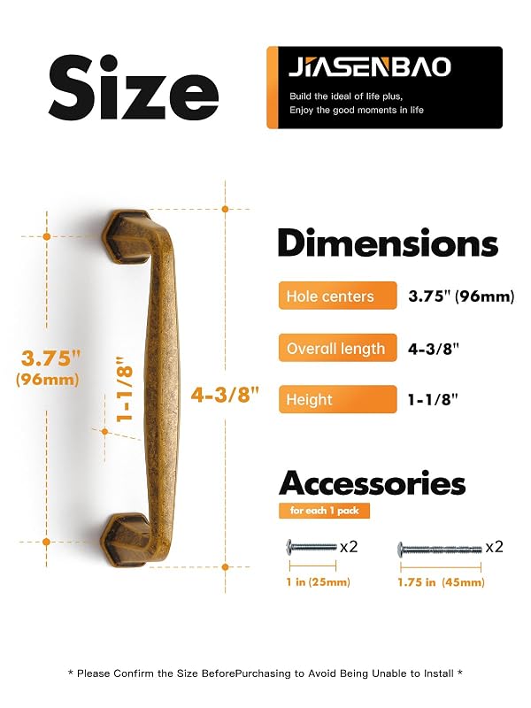JIASENBAO 2 Pack Antique Brass Cabinet Pulls 3.75" Hole Center Vintage Drawer Pulls Dresser Handles Hardware Bathroom Zinc Alloy by JIASENBAO - Used condition - Image 2