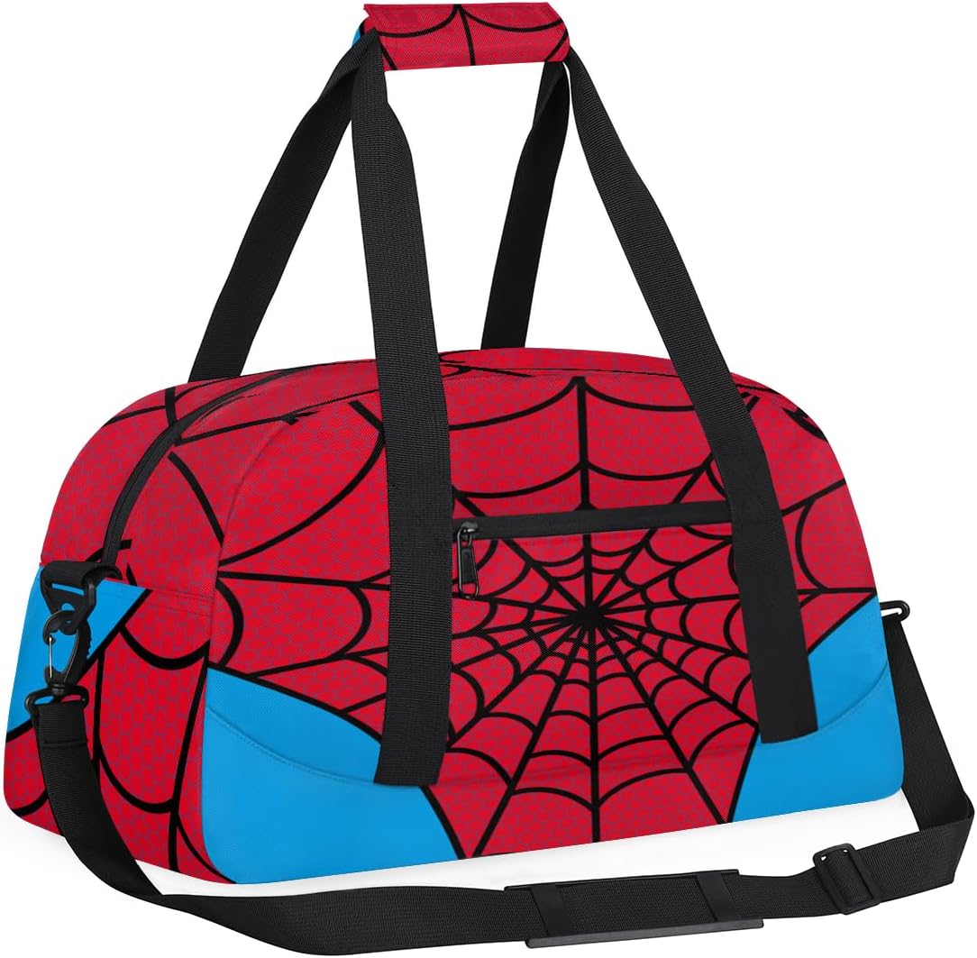Red Spider Web Kids Overnighter Duffel Bags for Boys Girls, Carry-On Size Sports Gym Bag for School Practice or Overnight Travel Weekender Sleepover Workout Tote Bag