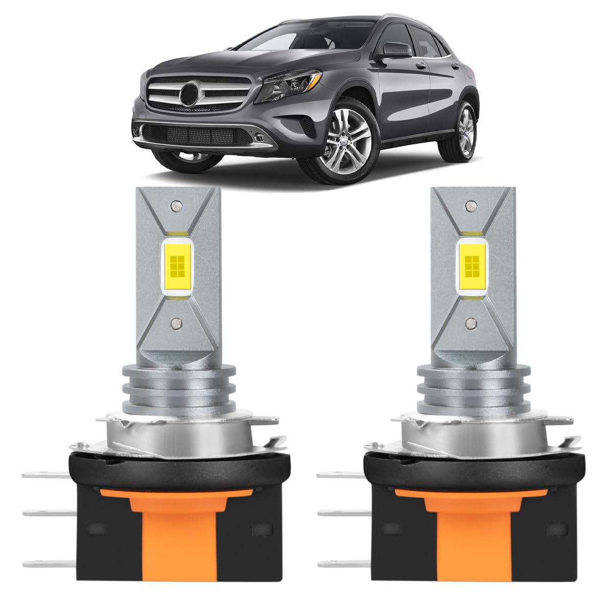 H15 Headlight Bulbs Fit For Mercedes-Benz GLA250 GLA45 AMG 2015-2019,6000K Xenon White 30000LM 100W Headlights Bulbs,Mini Size Light Bulbs,IP68,2-Pack