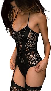 Lingerie Sexy Femme, Bodystocking Fishnet, Ensemble RéSille, Body En Dentelle Avec Porte-Jarretelles