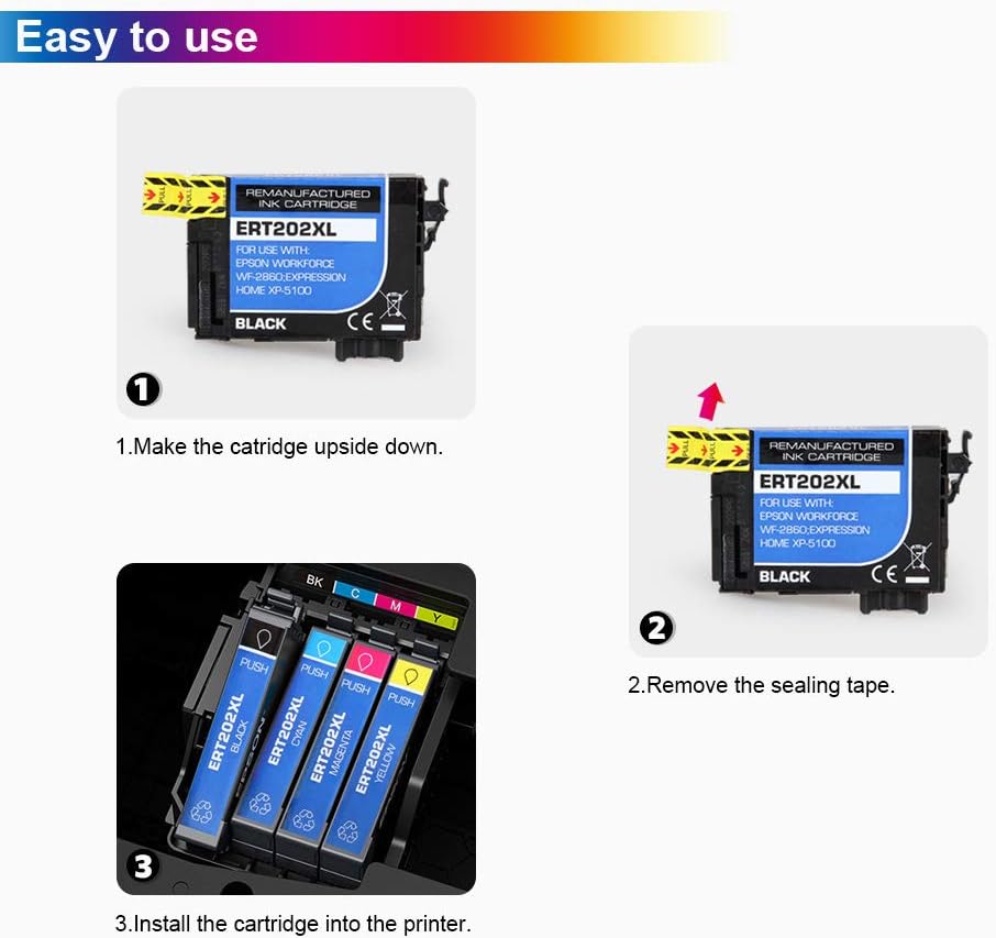 Exclusive Discount 50% Price CHENPHON Remanufactured Ink Cartridge Replacement for Epson 202XL 202 T202XL T202 for use with Epson Expression Home XP-5100 Workforce WF-2860 All-in-One Printer Series 5 Packs (2 BK, 1 C, 1 M, 1 Y)