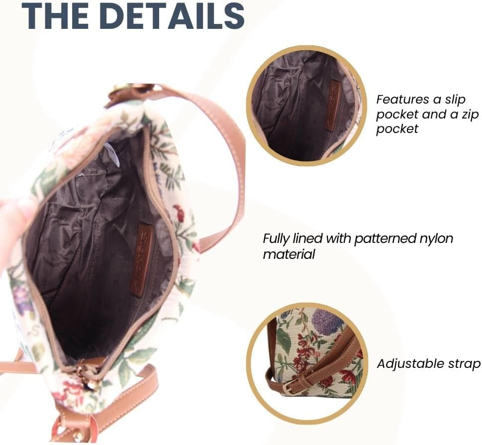 Signare Tapestry Crossbody Bag Small Shoulder Bag for Women with Floral Design