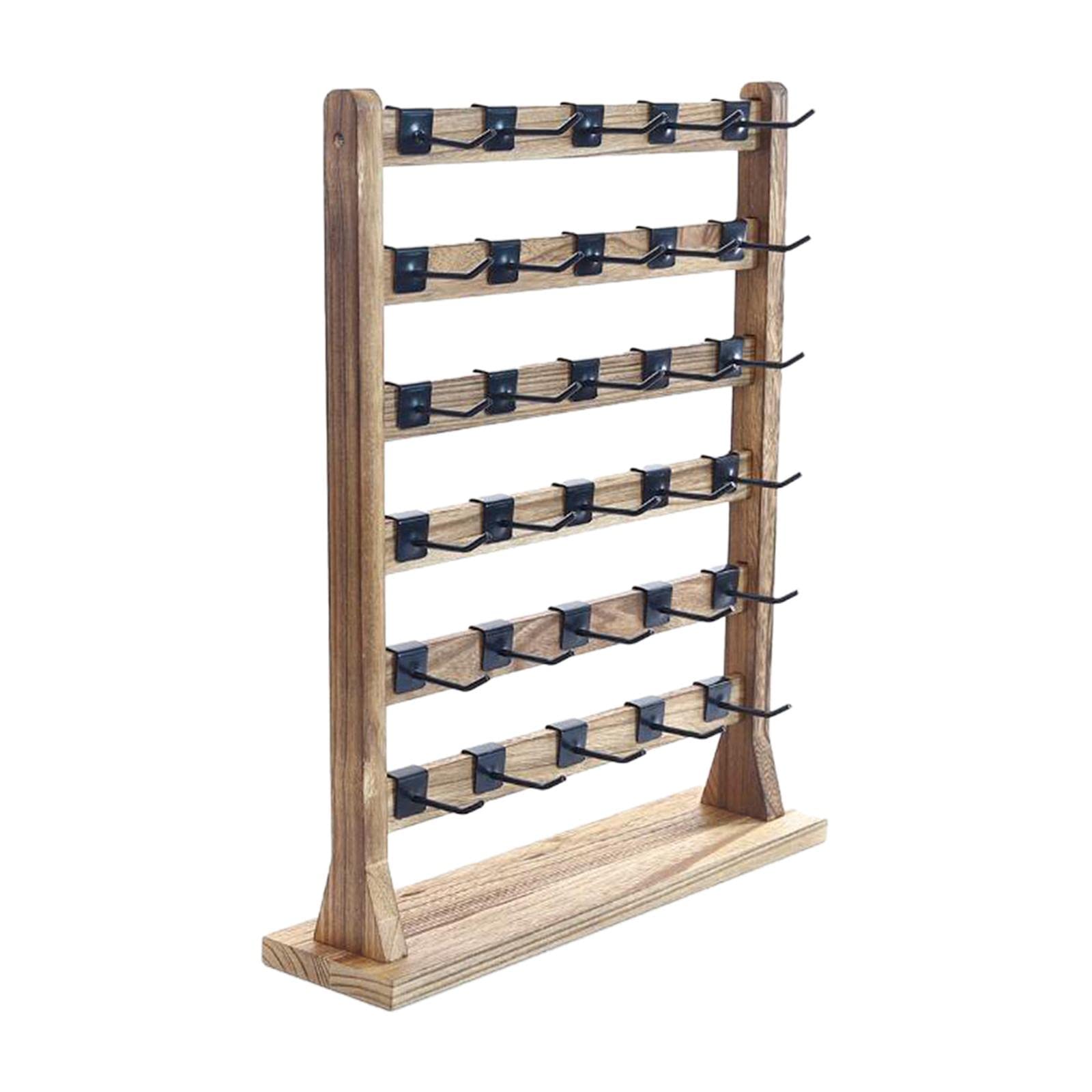 Amagogo Ohrring-Präsentationsständer aus Holz, abnehmbare Haken, 6-stöckig, Halskettenhalter, Schmuckregal, Ohrring-Kartenständer für Schrank, Desktop, B 6-stufig