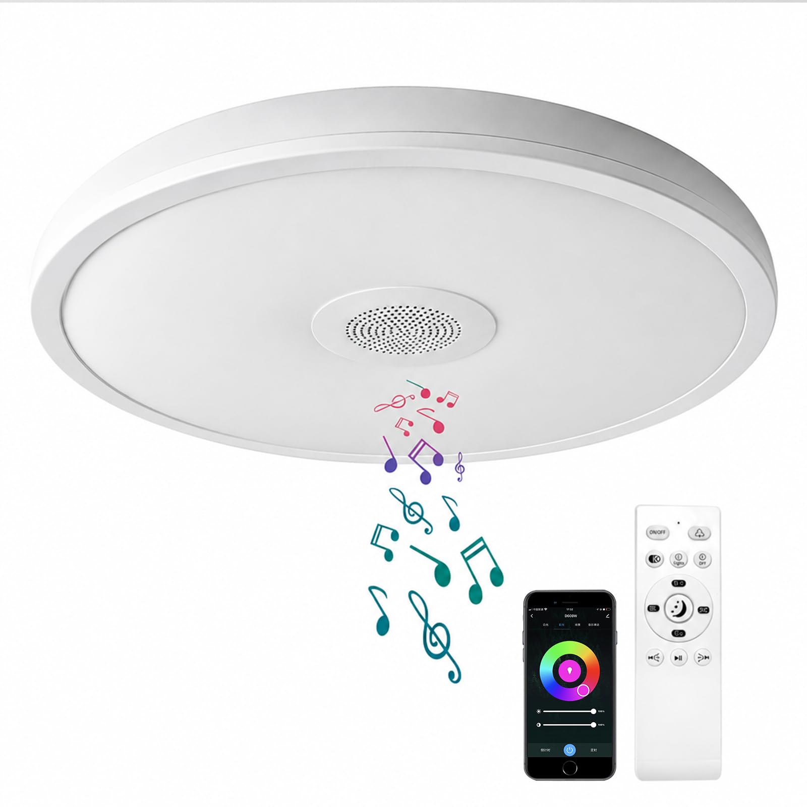 Smart Waterproof LED Flush Mount Ceiling Light Fixture,11 inch 18W,with Bluetooth Speaker,RGB Color Changing Function- Dimmable Lamp,Tuya Application Control-Compatible with Alexa Google Home-image-19