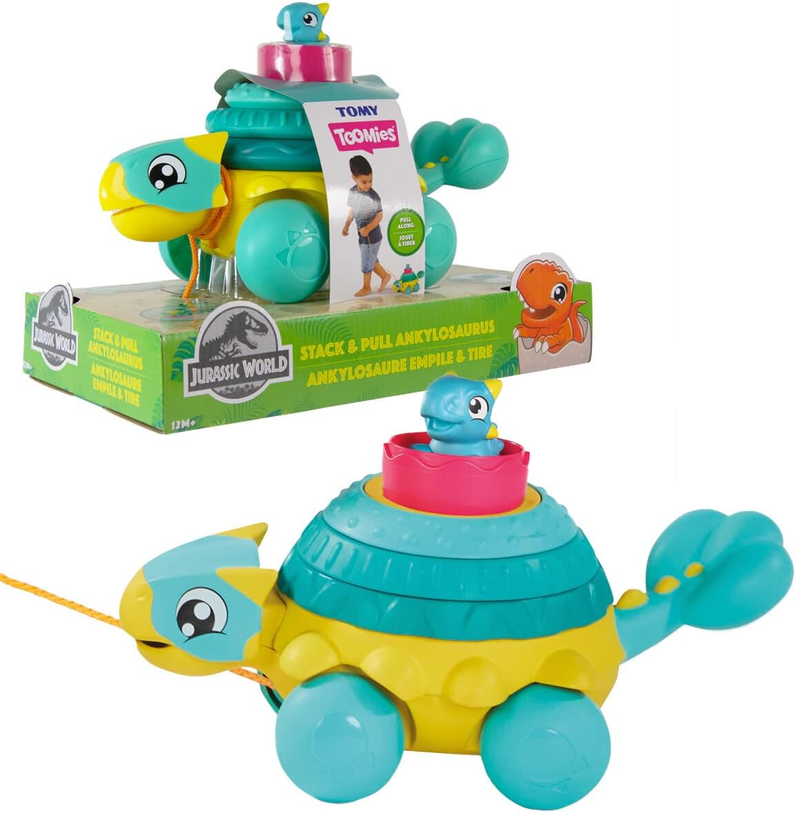 Toomies Tomy Jurassic World Stack And Pull Ankylosaurus, Dinosaur Toddler Toys Developmental Play, Suitable For 18 Months, 2 And 3 Year Old Boys And Girls