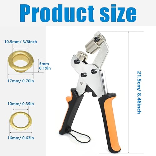 Miniatura 3 de Kit de herramientas de ojal portátil de 38 pulgadas0.394 in, alicates perforadores de agujeros, juego de alicates con 500 ojales dorados para