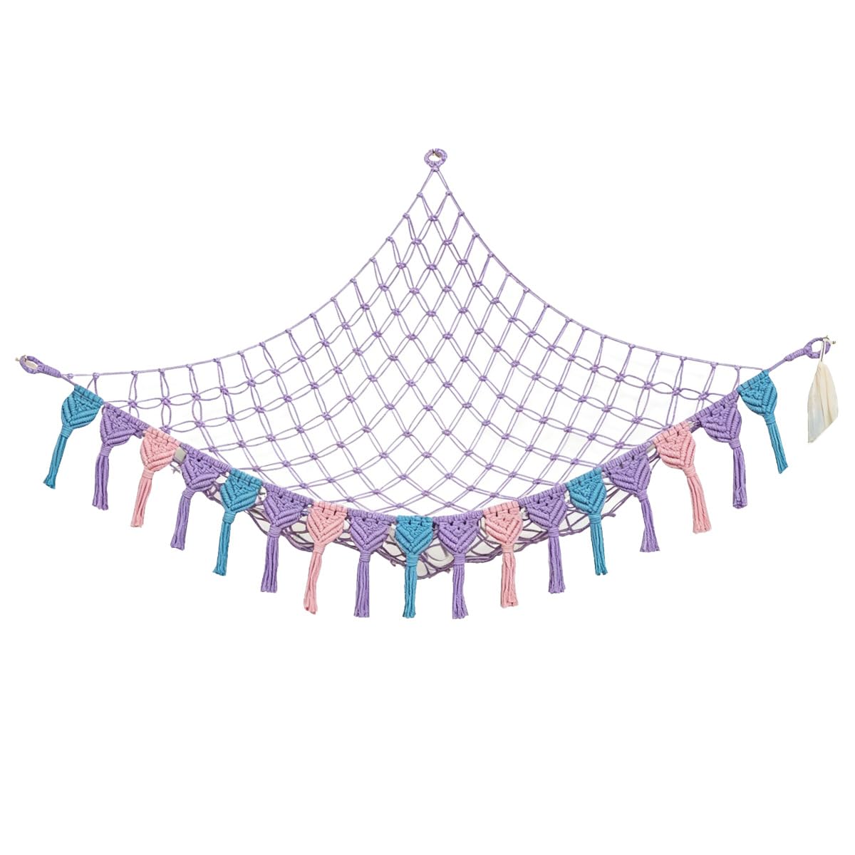 Teron Extra Large Stuffed Animal Storage Hammock Corner with Lights 鈥?25LB Capacity Hanging Net for Small or Large Plushies, Boho Macrame Squishmallow