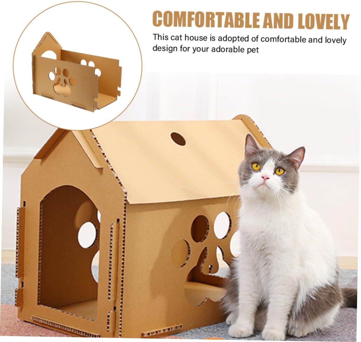 YARNOW Corrugated Cat House and Scratch Board Semi-Closed Cat Scratching Toy for Indoor Play and Resting Lightweight and Design Cardboard