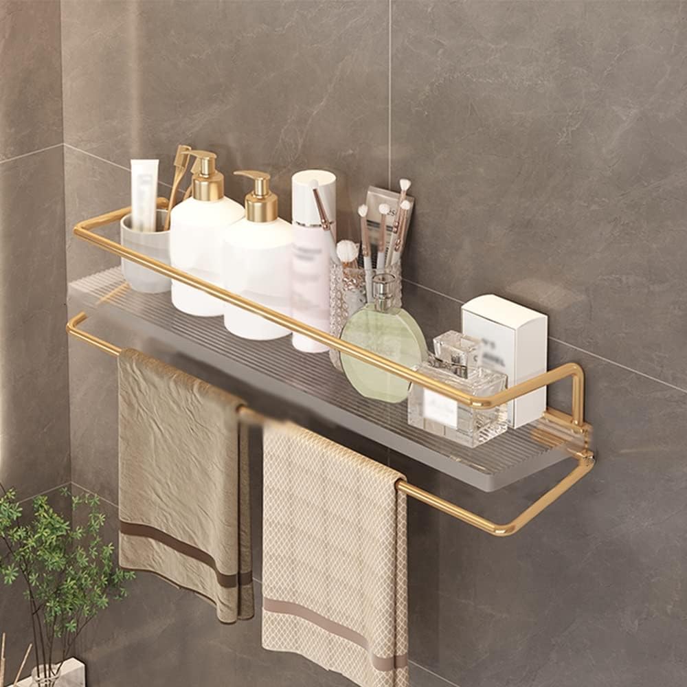 BTYQKZVPM Modern Acrylic Magazine Rack, Acrylic Floating Corner Wall Shower Shelf Towel Bar Clear Organizer 30-50cm(Sier,30cm)