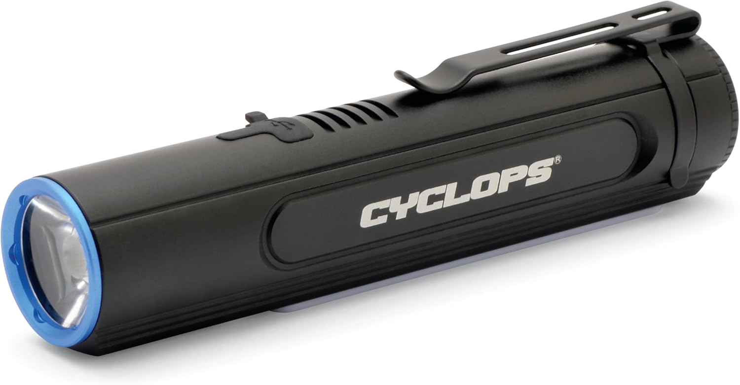 Cyclops 2000 Lumen Flashlight with COB Utility Light | IPX4 Weather Resistant Rechargeable Aluminum Housing Bright 15 Watt LED Flashlight with Magnetic Base | USB Cable Included