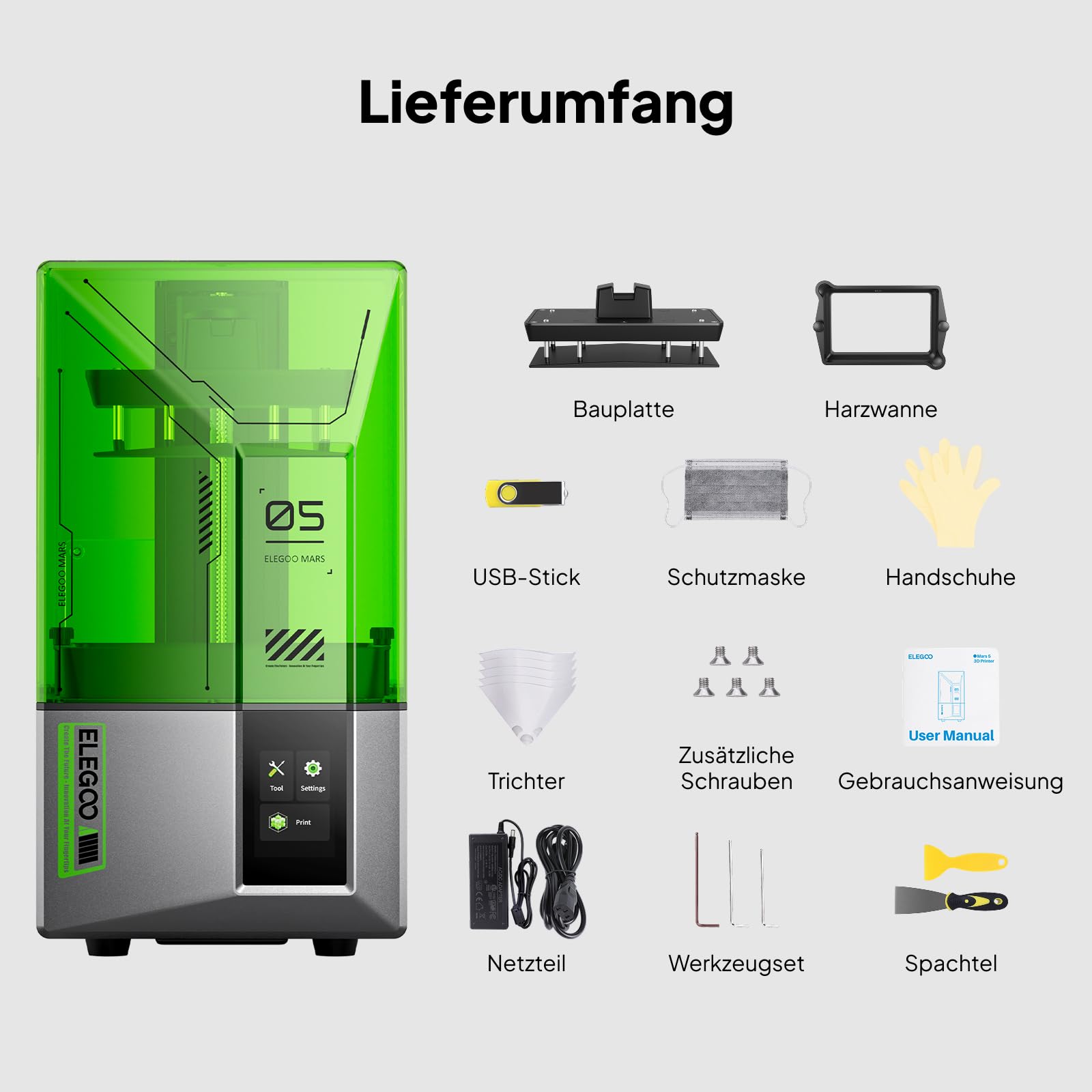 ELEGOO Marzo 5 Stampante 3D LCD 4K MSLA 6,6" livellamento automatico, stampa rapida 70 mm/h, sensore intelligente, protezione contro il surriscaldamento