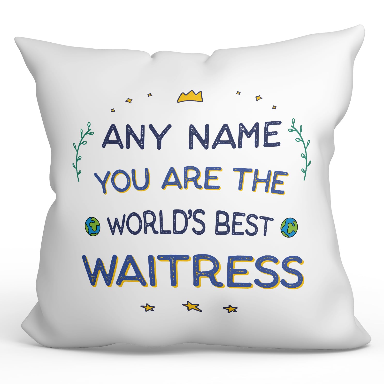 MUGFFINS Personalised Cushion for WAITRESS woman Padding included - in English - World's Best - Funny custom gift - Pillow: cover and filling 15.7x15.7 inches — image 1