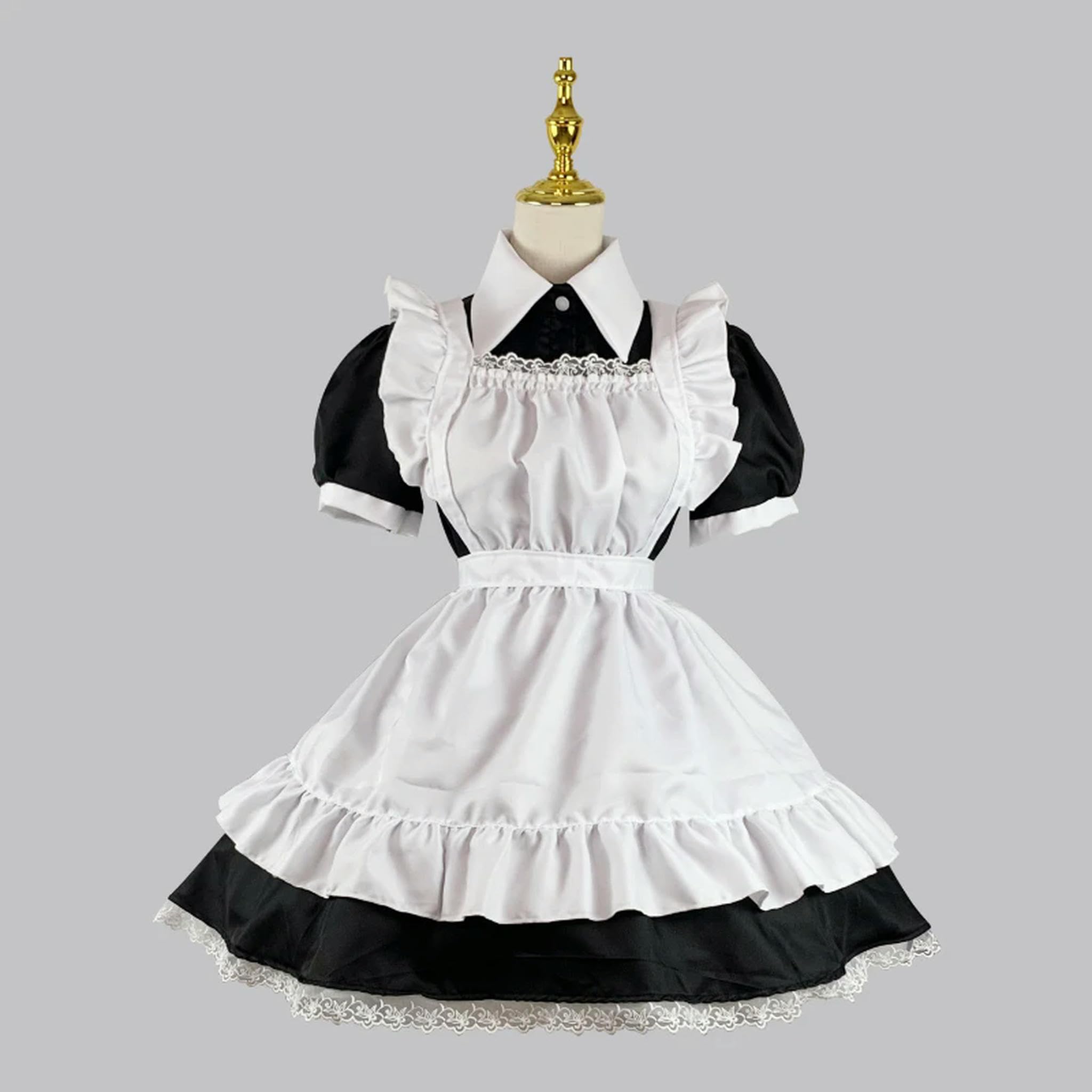 Vestito da Cameriera Carino da Donna, Vestito da Cameriera, Grembiule, Travestimento, da maggiordomo, Uniforme, Manica Lunga, XL