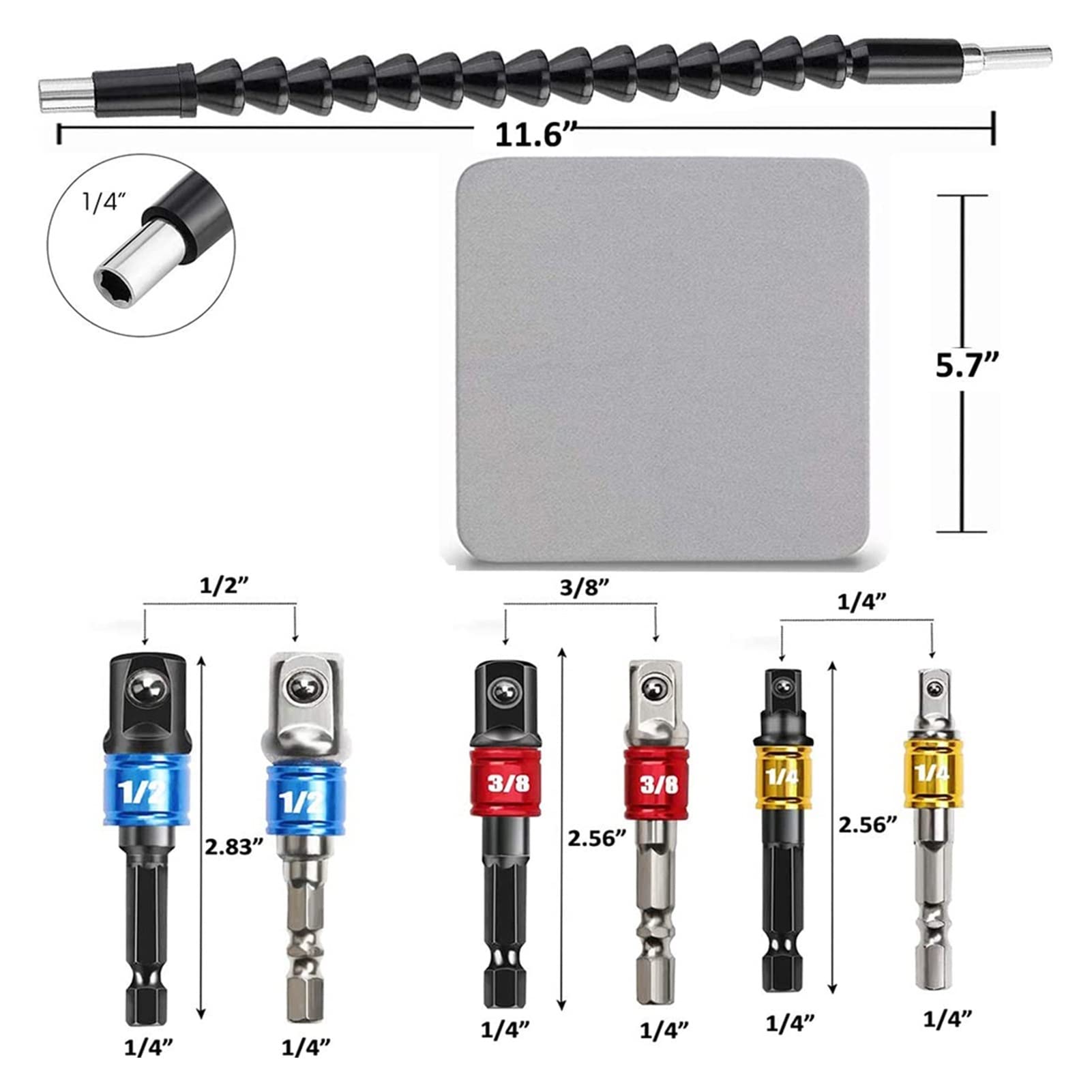 Adapter z gniazdem sześciokątnym, adapter gniazda do trzpienia wiertarskiego, wkrętarka udarowa z bitami sześciokątnymi do kwadratowych, zestaw prętów przedłużających (9 szt. 2)