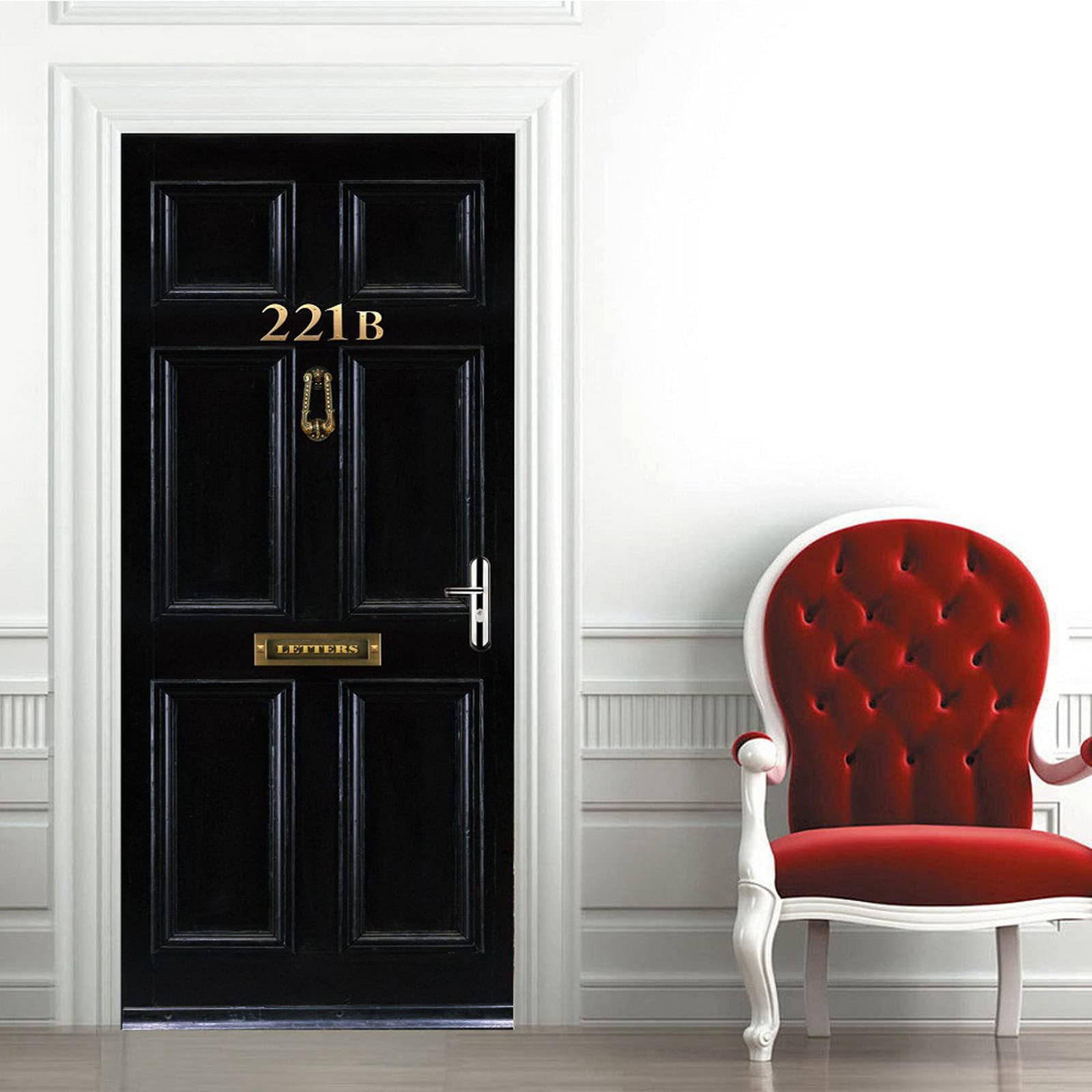 Sticker Porte 3D Simulation Bois Noir - Autocollant Vinyle 95x215cm - Décor Murale Facile