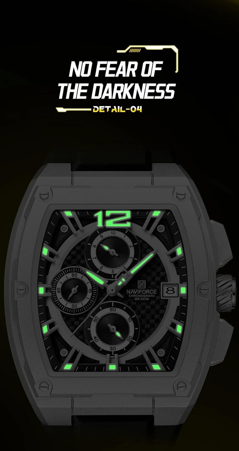NAVIFORCE Waterproof Chronograph Sport Watch for Men, with Auto Date Women Quartz Wrist Watches, Colorful Silicone Band