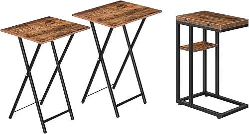 HOOBRO Mesa auxiliar plegable y bandeja de TV, mesa auxiliar en forma de C con estante de almacenamiento, juego de 2 mesas auxiliares para espacios