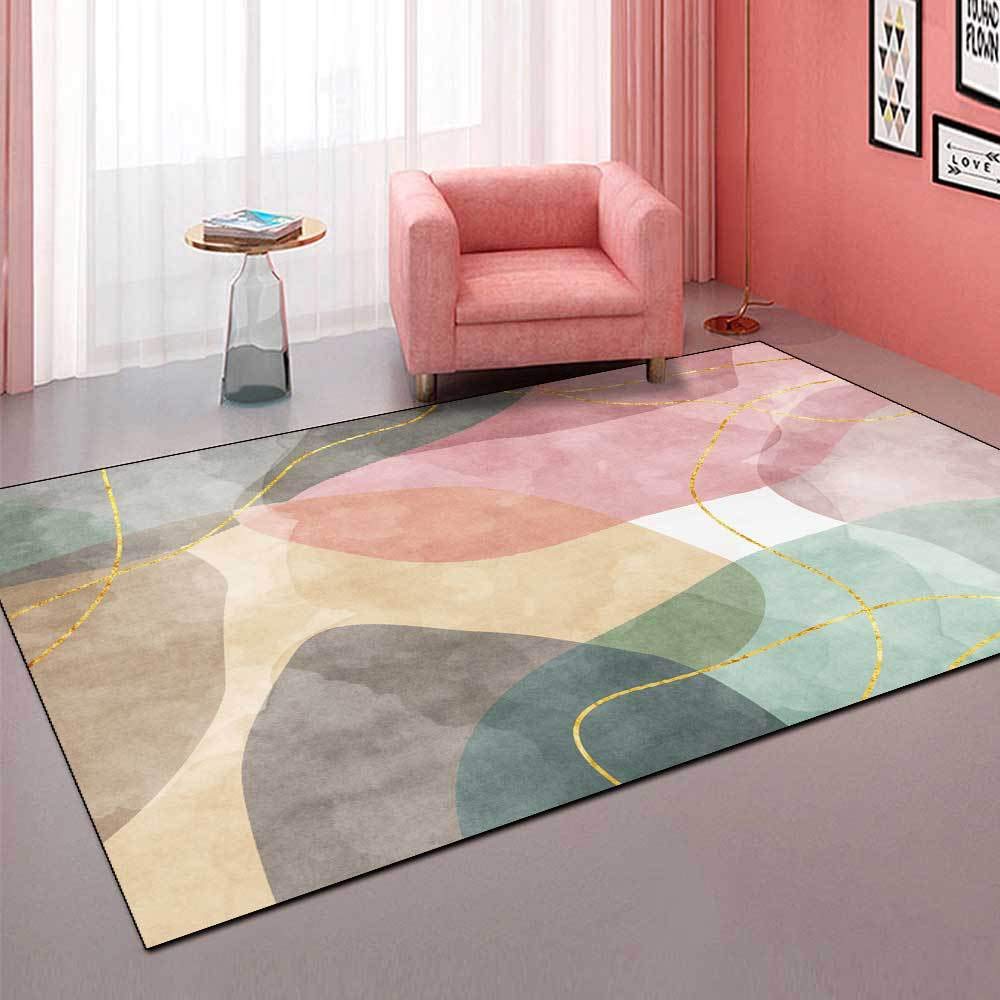 Tapis antidérapant à poils courts et doux lavable pour salon et chambre moderne